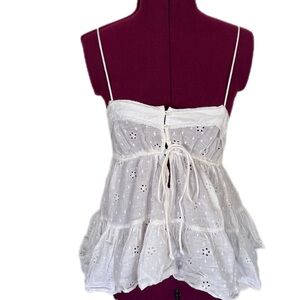 Zara White Eyelet Tie-Front Spaghetti Strap Tank Top Size Sm